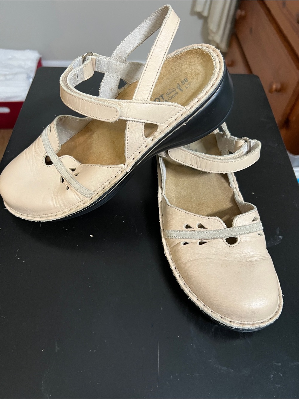 Naot Cream Leather Mary Jane Sandals with Adjustable Strap